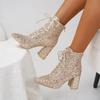 Sequined Ankle Boots for Women Autumn Winter Fashion Square Heels Women Pointed Boots Female Zipper Stage Chelsea Booties 2024