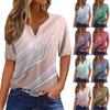 Women's Fashion Casual T-Shirt V-Neck Short Sleeve Gradient Printed Button Top