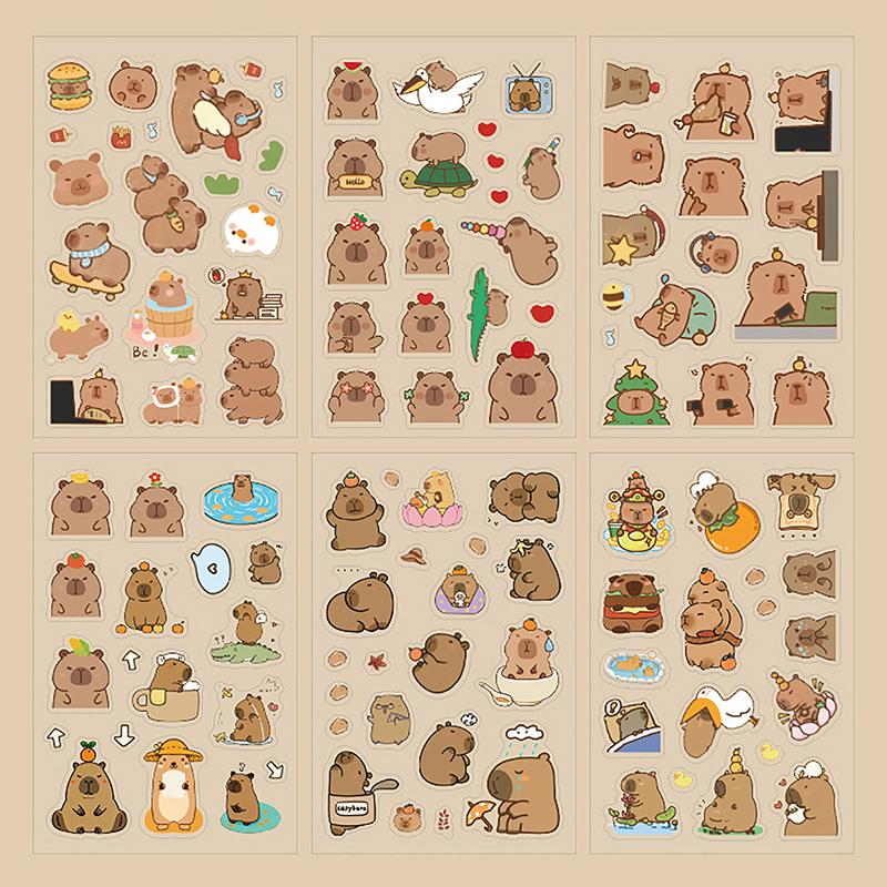 6 шт. в упаковке водонепроницаемые наклейки капибара декоративные детские наклейки принадлежности для скрапбукинга симпатичные наклейки упаковка украшение для дневника
