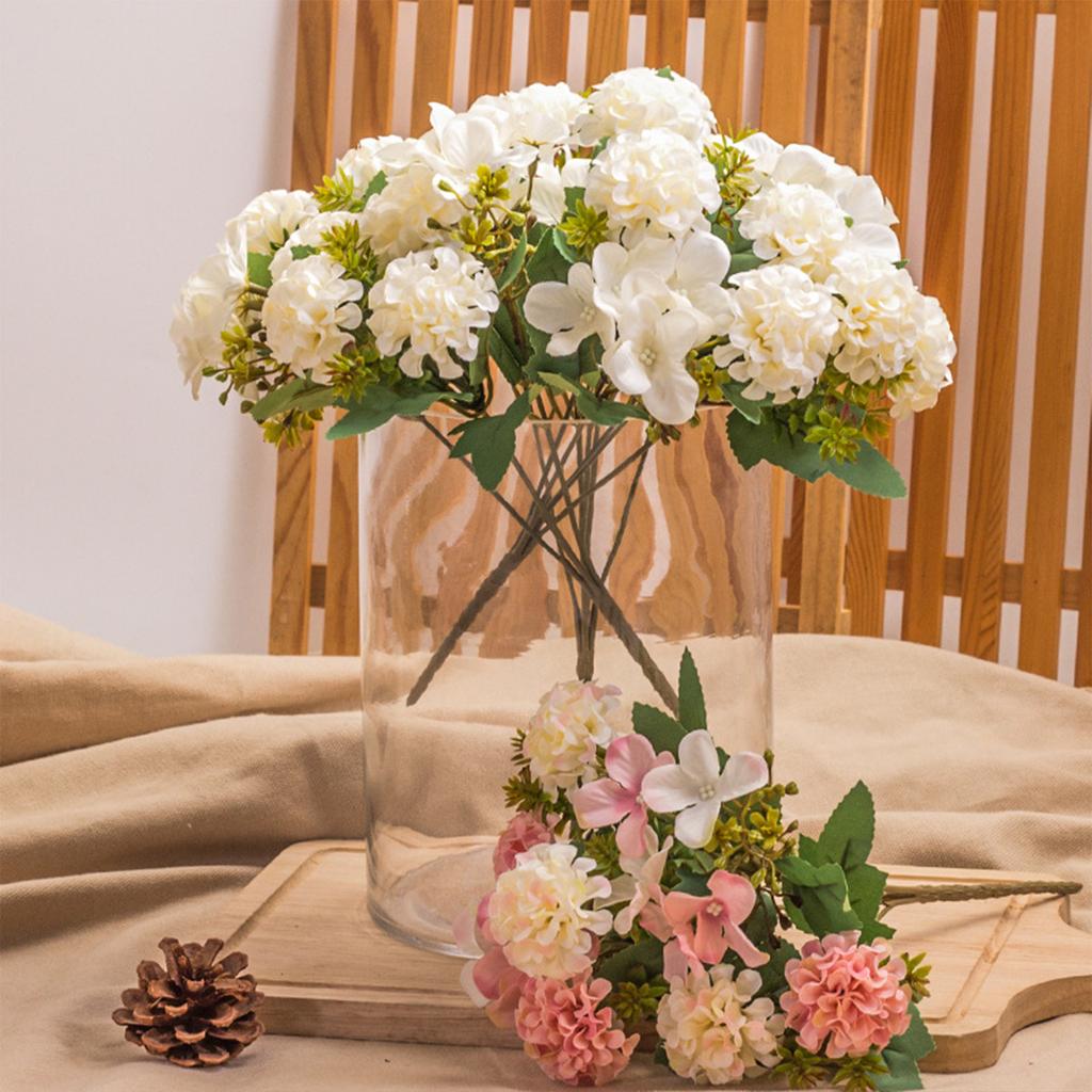Artificial Decorative Hydrangea Flower 30cm Faux Flower Branch for Wedding Parties Home Garden Red