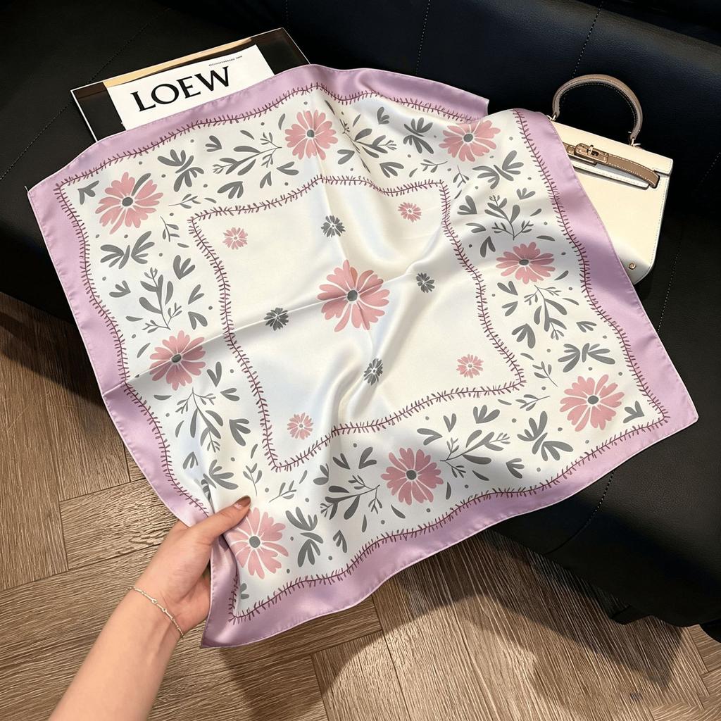 Lao Qian Feng Coffee Color Cashew Nut Silk Scarf Headscarf Versatile Neck Square Scarf Premium Sense Female Foreign Style Decorative Scarf Scarf