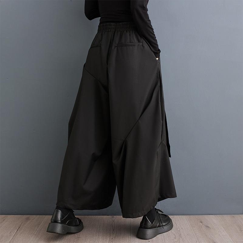 Черные винтажные повседневные свободные брюки с высокой талией больших размеров, весенне-осенние широкие брюки, женские брюки