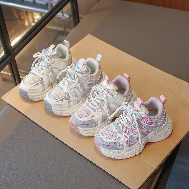 Girls' shoes, new autumn mesh soft-soled children's sneakers, girls' lightweight and breathable dad shoes are popular