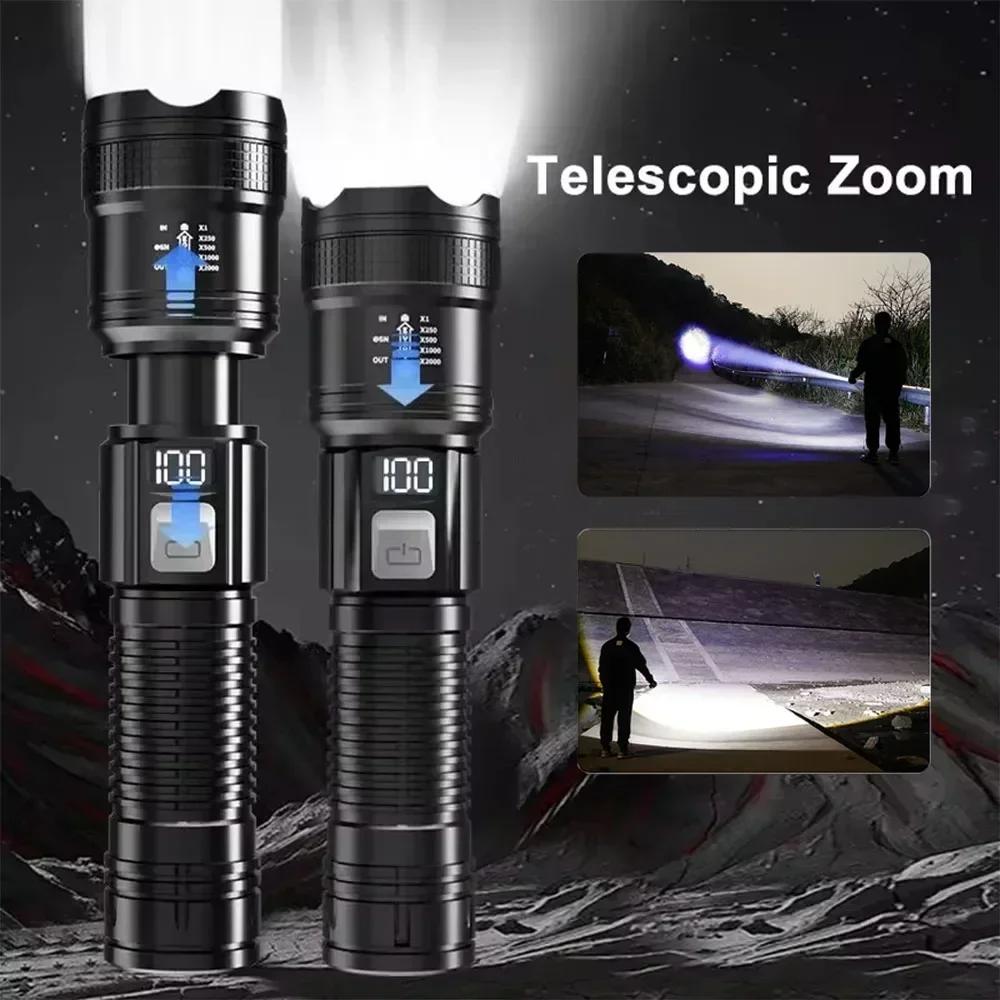 100000LM Мощный светодиодный фонарь Тактический фонарь с подсветкой дисплея USB зарядка для кемпинга рыбалки аварийный зум-фонарь