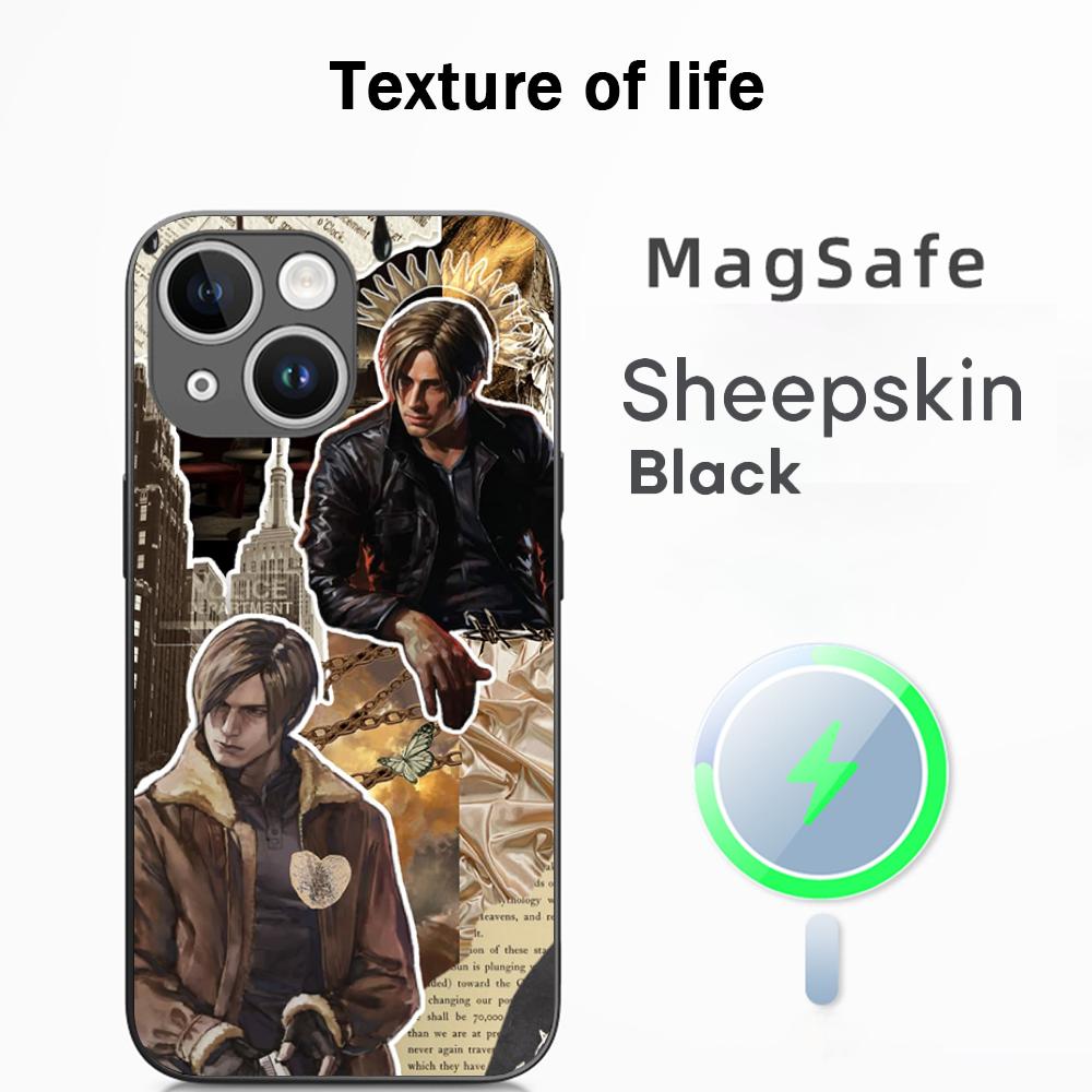 Ада Вонг X Леон горячий игровой плакат Чехол для телефона для iPhone 17 16 15 14 13 12 Plus Pro Max Высококачественная Люксовая Овечья кожа Magsafe