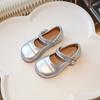 Children's Leather Shoes Simple Solid Color Ballet Flats for Girls Silver Versatile Kids Causal Princess Fashion Dance Shoes New
