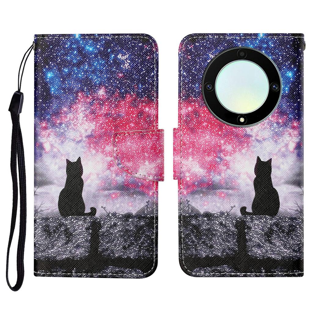 For Honor Magic5 Lite 5G/X9a 5G Case Pattern Printing Protective Leather Folio Phone Cover with Wrist Strap