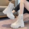Platform Lace-up Female Short Shoes Spring Autumn Leather Round Toe Women's Ankle Boots On Offer Trend 2025 New Rock Pu Booties