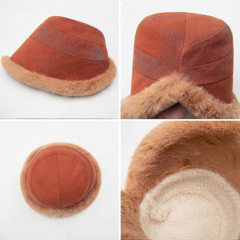 Velvet Thickened Fisherman Hat Women Winter Plush Bucket Hat Warm Solid Color Faux Fur Fisherman Cap (black)