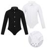 Боди для латиноамериканских танцев для мальчиков, с длинным рукавом, лацканами, ромпер, дизайн рубашки, цельный купальник, современная танцевальная одежда