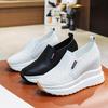 Fashion Spring Summer Genuine Leather Shoes Women Fashion Sneakers Ladies Flat Platform Height Increasing 10cm Black White Shoes D401