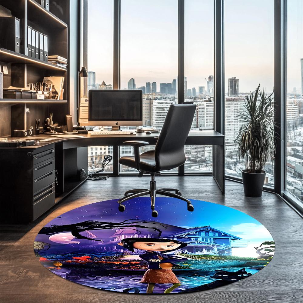 Coraline Printed Round Rug Carpet Chair Rug Area Rug Entryway Doormats,for Office Chair Living Room Bedroom Kitchen Room.