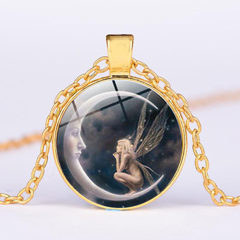 BLUELANS NECKLACE Wonderful Glass Pendant Chain Necklace Moon Angel Jewelry Vintage Cabochon Sweater Women Present