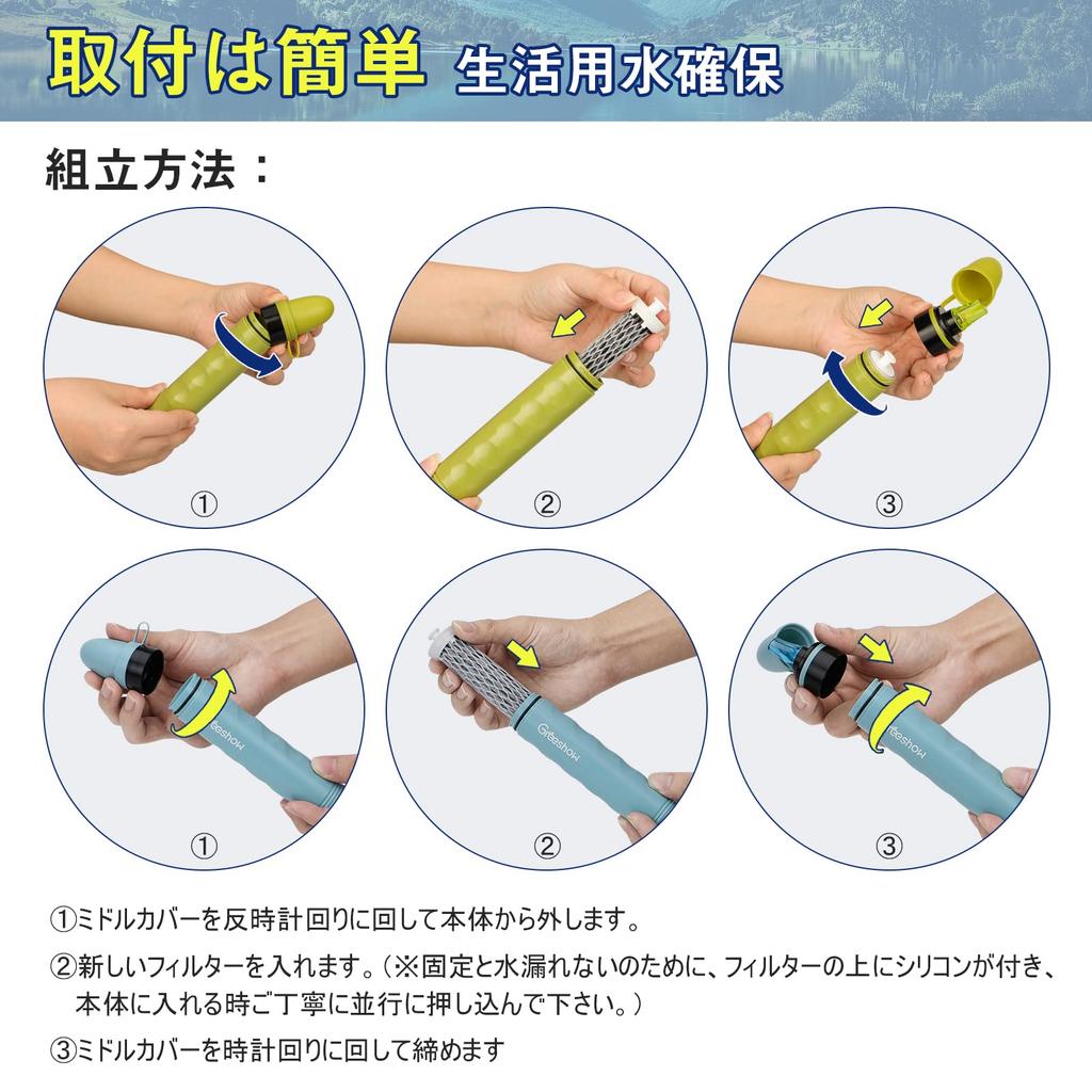 Greeshow Portable Water Purifier Filter Replacement AHLSTROM Filter Outdoor Survival Disaster Prevention Emergency Water Disaster Genuine Set of 3