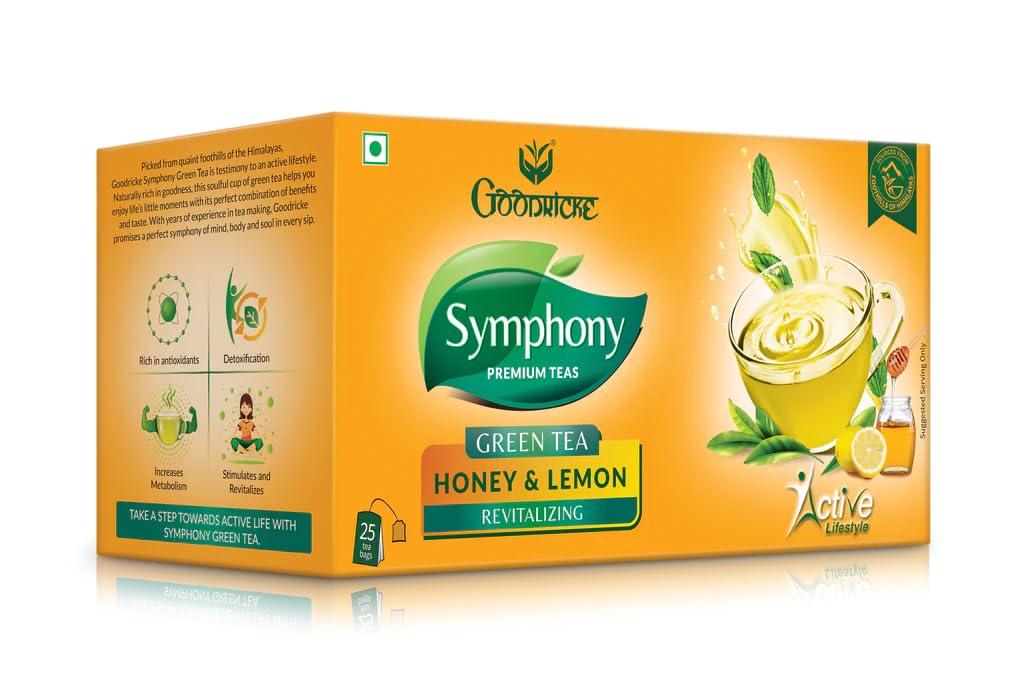 Goodricke Symphony Green Tea 25 Tea Bags Lemon Honey Flavour, Detoxifying Boosts Immunity, Antioxidant Rich, Premium Loose Leaf, Increases Metabo