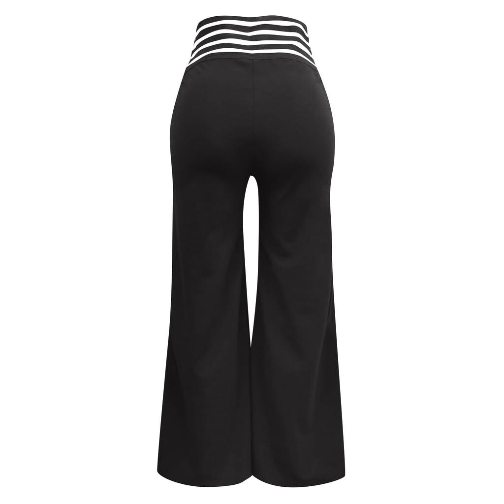 Женские брюки с полым поясом, расклешенные брюки, повседневные брюки с высокой талией и широкими штанинами