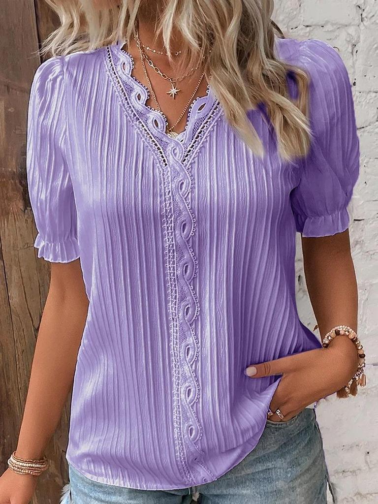 European & American Women's Summer 2023 Hollow Short-Sleeve Holiday Fashion Shirt