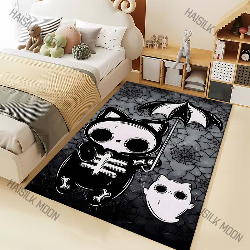1PC Dark Series Cats and Ghosts Halloween Decor Carpet for Living Room Bedroom Bedside Floor Mat Cloakroom Sofa Area Rugs