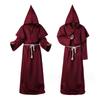 4Pcs/Set Halloween Cloak Costume Medieval Monk Robe Wizard Cosplay Dance Fabric Cape with Strong Drape Big Hat Necklace Waist Ro