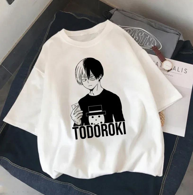 Футболка с Чиби Деку и Шото из Моей Геройской Академии с Кошачьими Ушками, Унисекс Аниме Streetwear Футболка, Повседневный Топ с Коротким Рукавом из 100% Хлопка