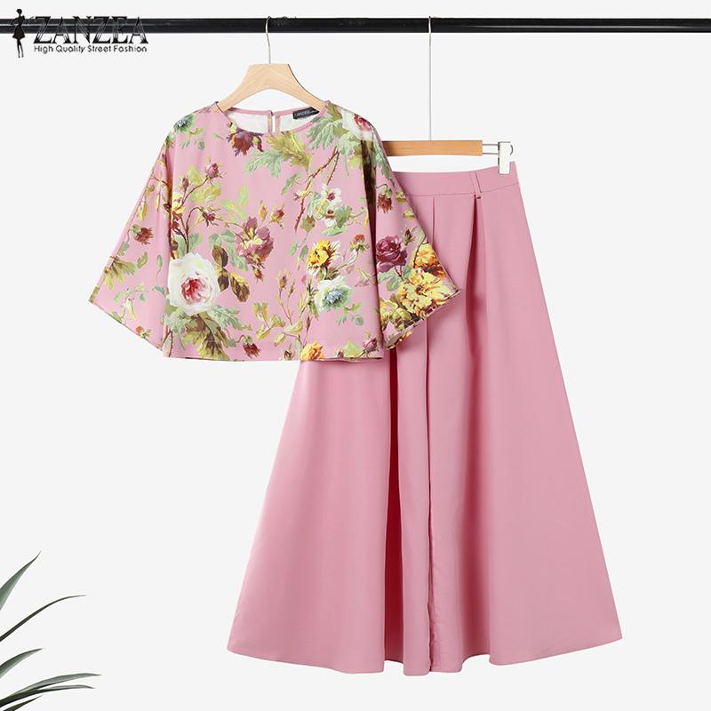 ZANZEA Женский повседневный костюм из двух частей: блузка с цветочным принтом и широкие брюки