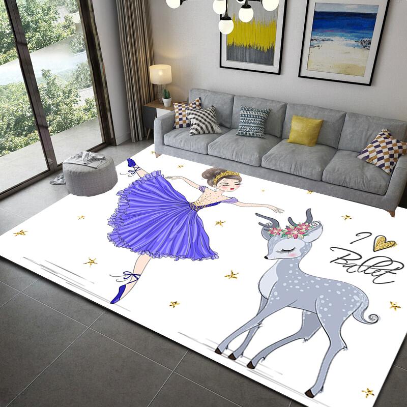 Cartoon Ballet Girl Cute Area Rug Kid Bedroom Game Floor Mat Memory Foam Girl Room Play Carpet for Living Room Decoration