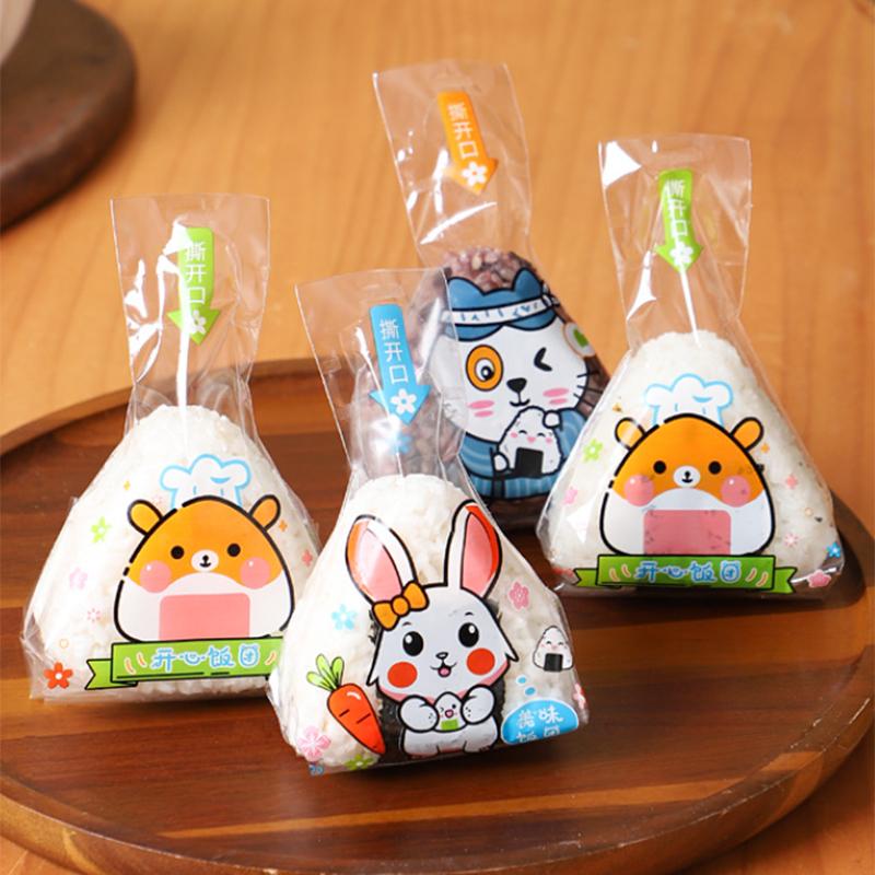 100 шт., симпатичный мультяшный треугольный пакет для упаковки рисовых шариков, водоросли, онигири, суши, инструменты, принадлежности для бэнто