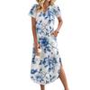 Women's Casual Comfortable V Neck Loose Hem Split Vacation Short Sleeve Floral Long Dresses
