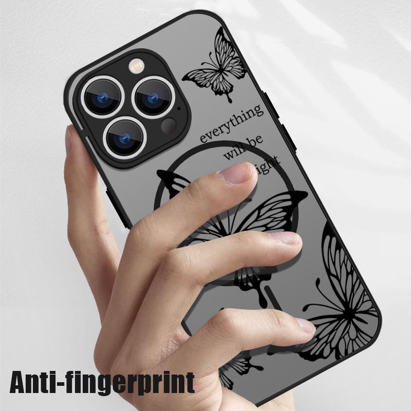 Butterfly Pattern Wireless Charge Magnetic Case For iPhone 16E 16 Pro Max 15 Pro 14 13 for Magsafe Soft Edge Shockproof Matte Clear Phone Cover