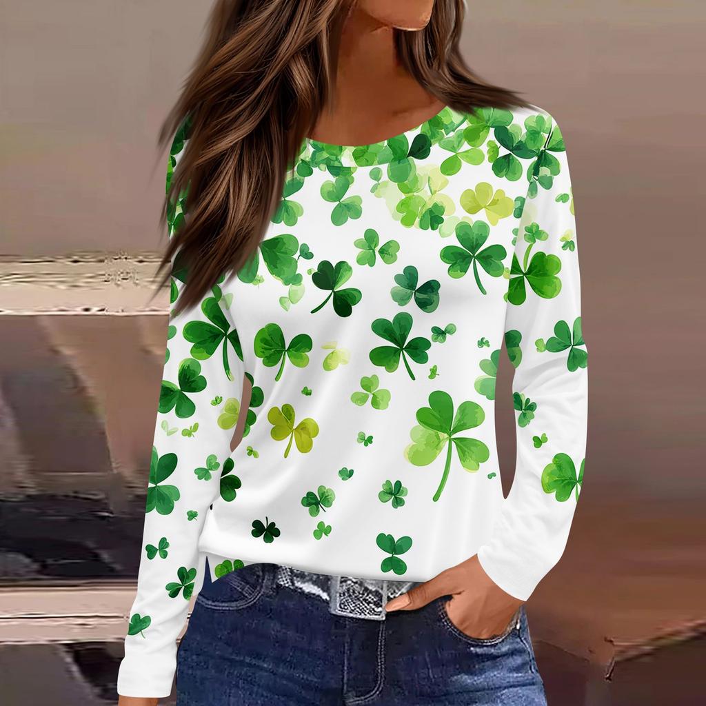 Женская модная повседневная свободная футболка с разрезом и круглым вырезом с длинным рукавом с принтом, женский топ