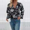 Женская блузка с длинным рукавом, рубашка с цветочным принтом, лацкан, топ, весна-осень