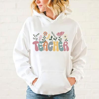 Новые женские мужские худи Топы с цветочным принтом для учителя Повседневные толстовки Харадзюку Свободный пуловер