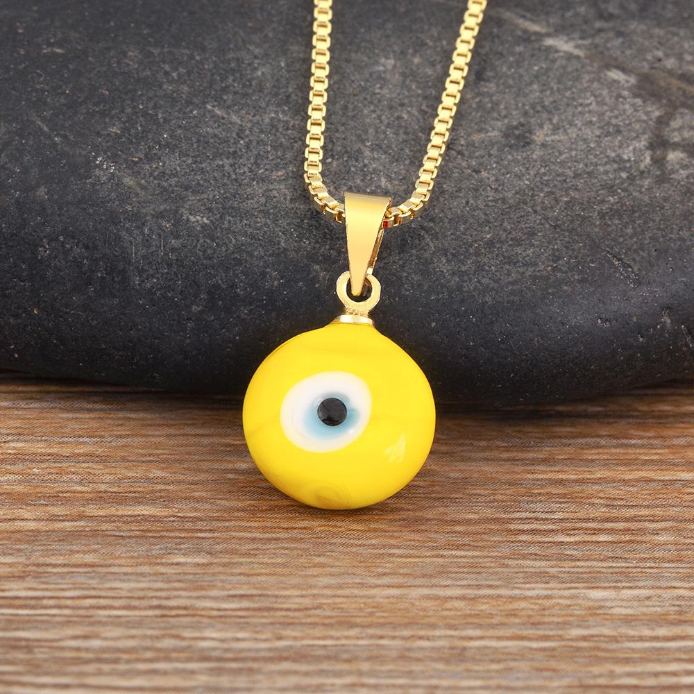 Nidin New Retro Disk Shape Evil Eye Zircon Pendant Necklace For Women Girl Daily Party Clavicle Chain Jewelry Accessories Gifts