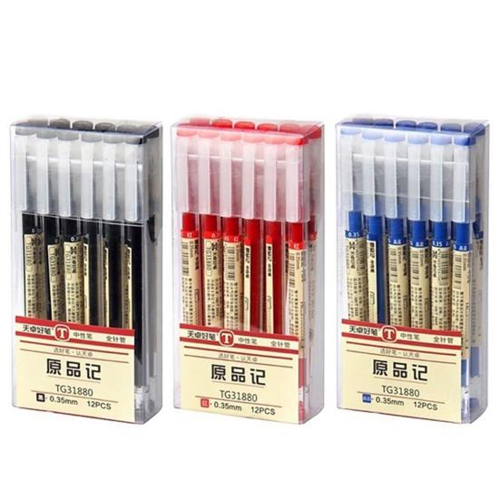 12Pcs/Box 0.35mm Creative Black/Red/Blue Ink Gel Pen for School Student Work