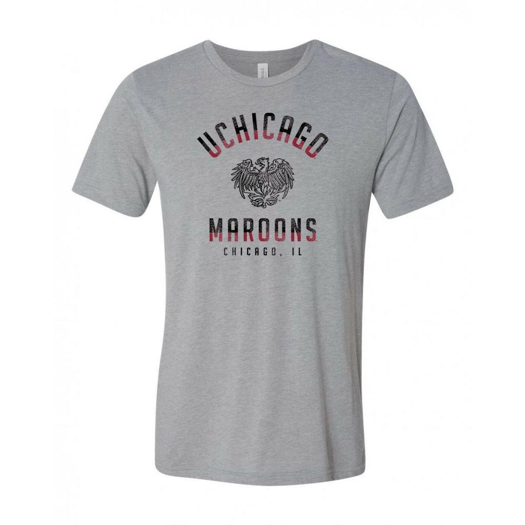 UChicago Maroons Division Arch Triblend T Shirt - Athletic Grey