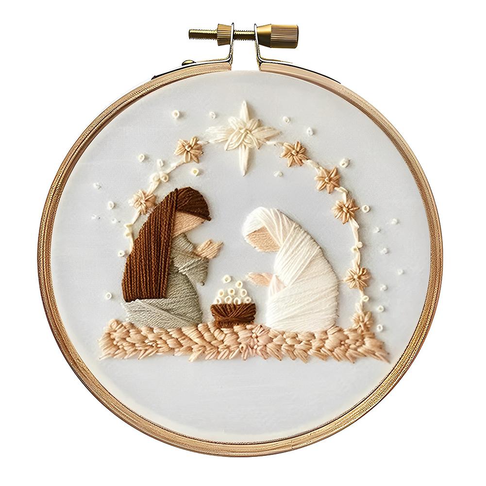 Christmas Embroidery Starter Kit Cross Stitch Set Includes Hoop Cloth Threads DIY Embroidery Kit for Beginners Adults