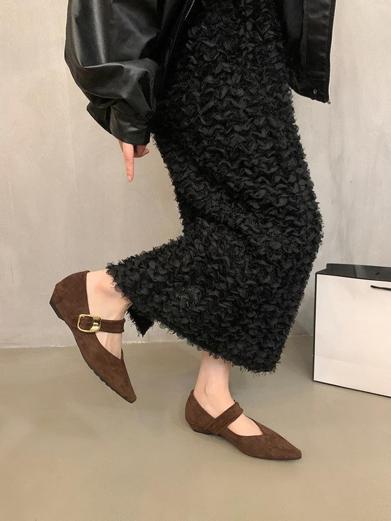 Туфли-лодочки на танкетке в стиле ретро с острым носком, с мелким вырезом, одинарные, женские, весенне-осенние, для создания темпераментного образа с юбкой, для работы, туфли Мэри Джейн