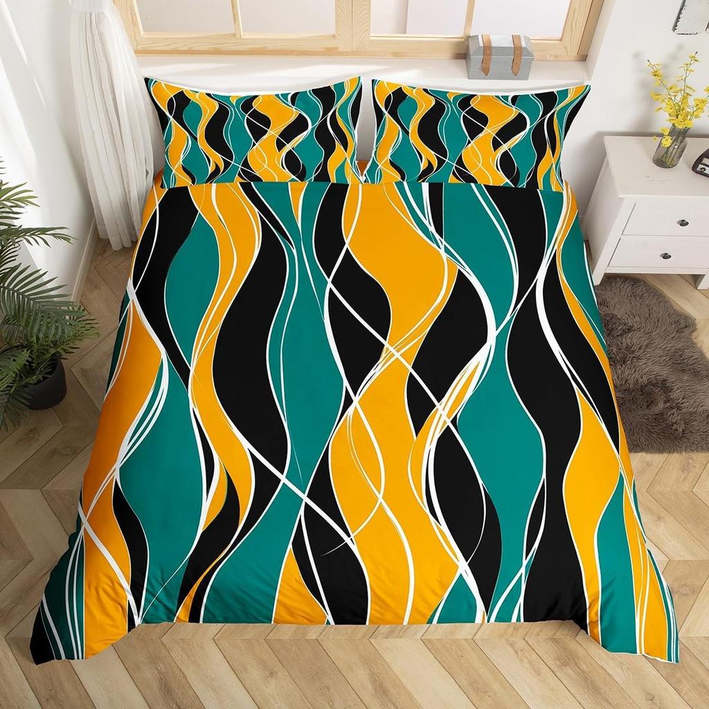 Modern Geometric Duvet Cover Abstract Art Stripes Bedding Set Simple Colorful Lines Comforter Cover for Kids Women Men Room Dorm