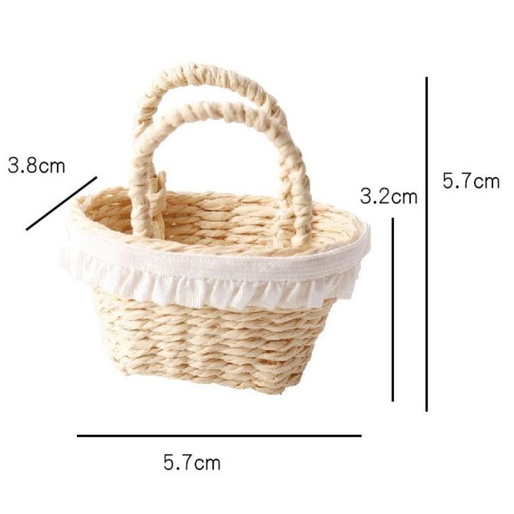 With Handles Miniature Purse Wicker Material Mini Wicker Basket  Dollhouse Decoration