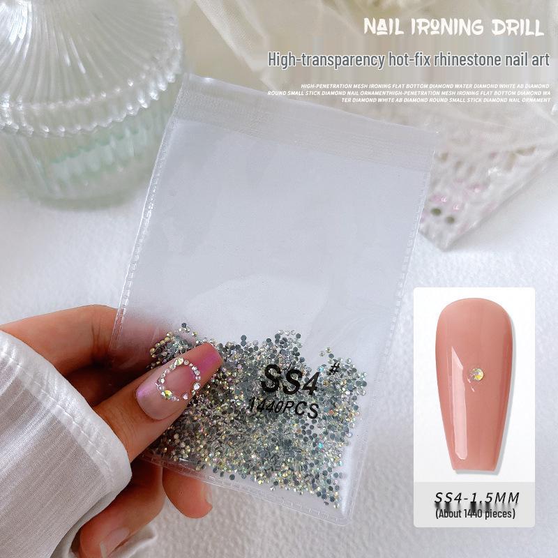 1440-Piece Aurora White AB Transparent Round Nail Art Rhinestones - Non-Fall-Off Flatback Glass Diamonds