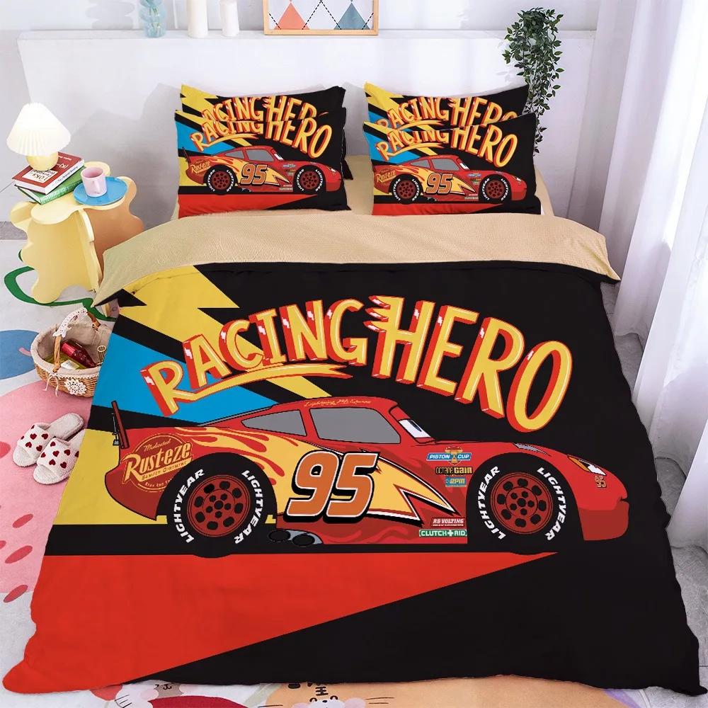 Подростковый пододеяльник Маккуин Машина Мультяшный Постельный комплект Покрывало Cars Подарок для мальчика С 2 наволочками Декор спальни