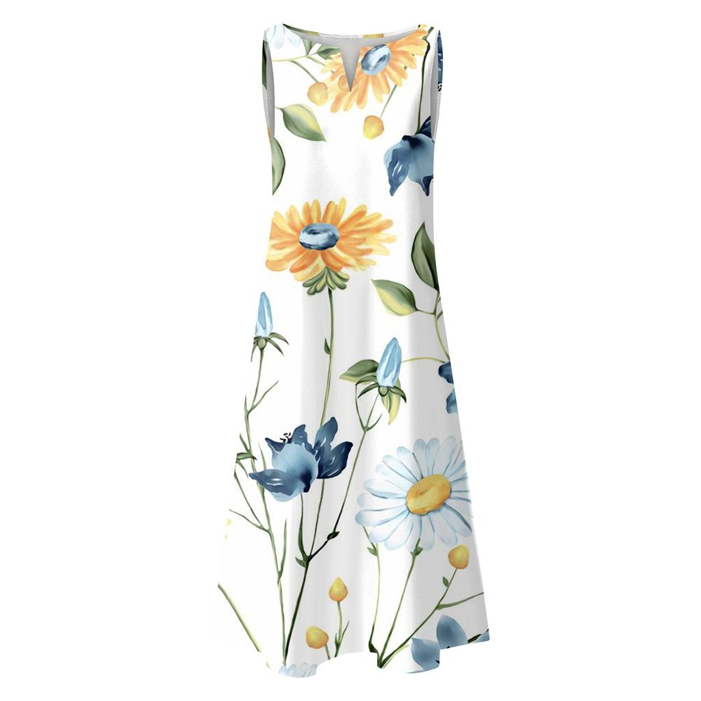 Модные женские платья-туники с v-образным вырезом и цветочным принтом без рукавов, платье-футболка больших размеров