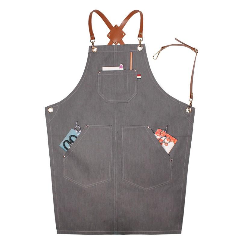 Unisex Denim Apron Barista Hairdresser Bakery Florist Chef Workwear Pure Color Adjustable Strap