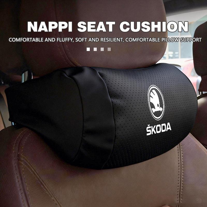 OMDP8 For Skoda Car Seat Neck Pillow Leather Memory Cotton Headrest Auto Interior Head Support Fabia 1 2 Octavia a7 RS Superb Rapid