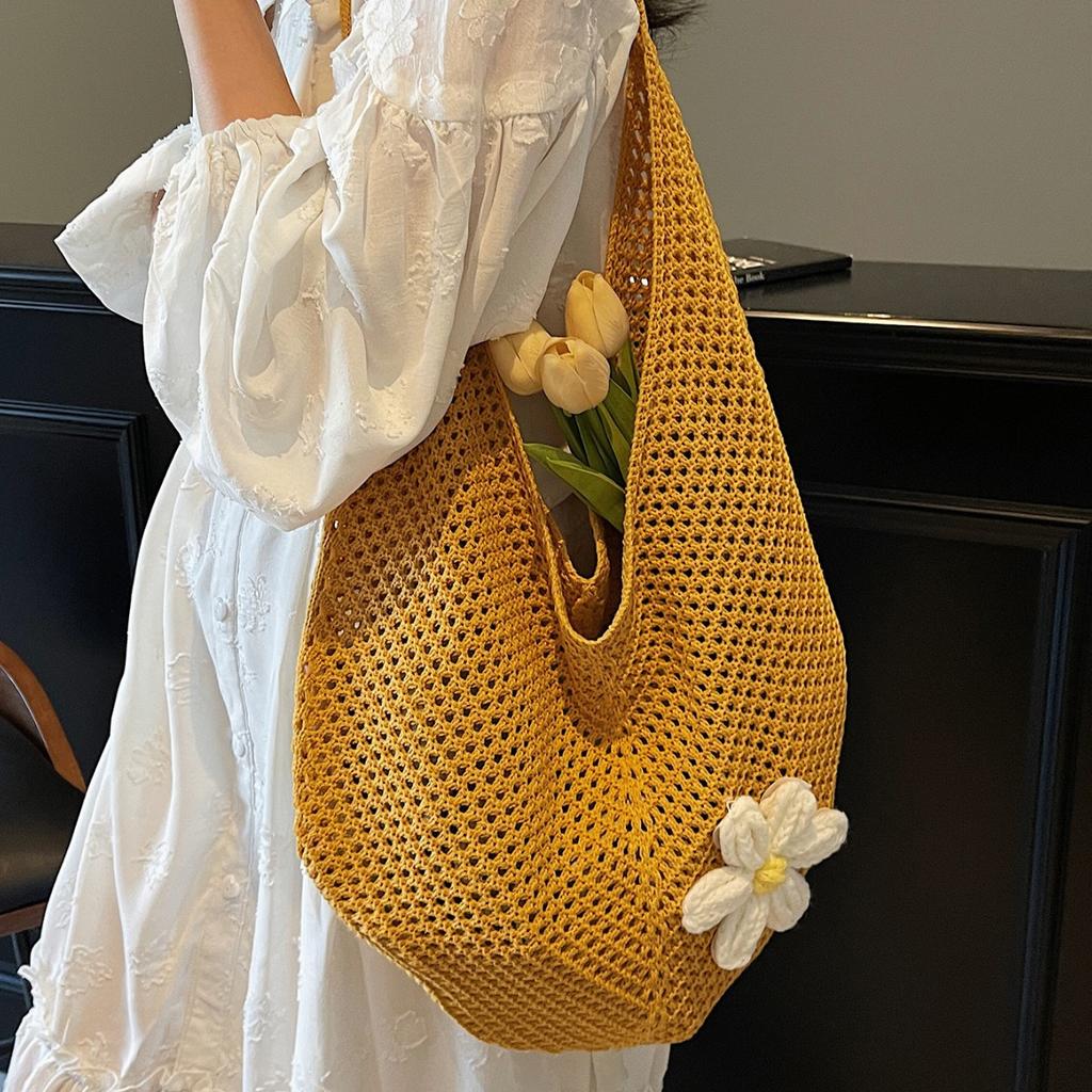 Пляжная сумка для путешествий на море, женская новая плетеная сумка с полым узором, большая вместимость, сумка-тоут через плечо, легкая летняя пляжная сумка для отпуска через плечо
