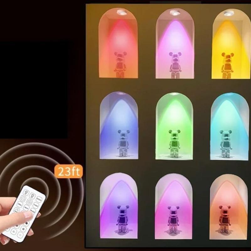RGB 12-цветная перезаряжаемая светодиодная точечная лампа, магнитная лампа для шкафа с пультом дистанционного управления, беспроводная регулируемая по яркости лампа для гардероба, винного шкафа и витрины