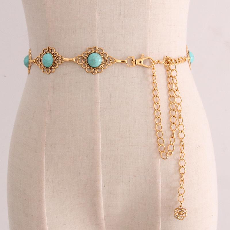 Vintage Metallic Waist Chain Women'S Dress Suit Accessories Agate Decorative Belt