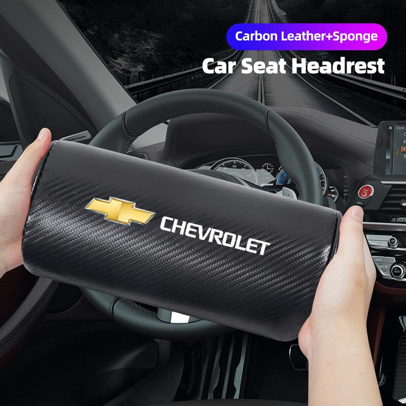 AABHK1 Car Seat Headrest Cushioning Carbon Leather Neck Pillow For Chevrolet Spark Captiva Cruze Malibu Equinox Trax Camaro Blazer