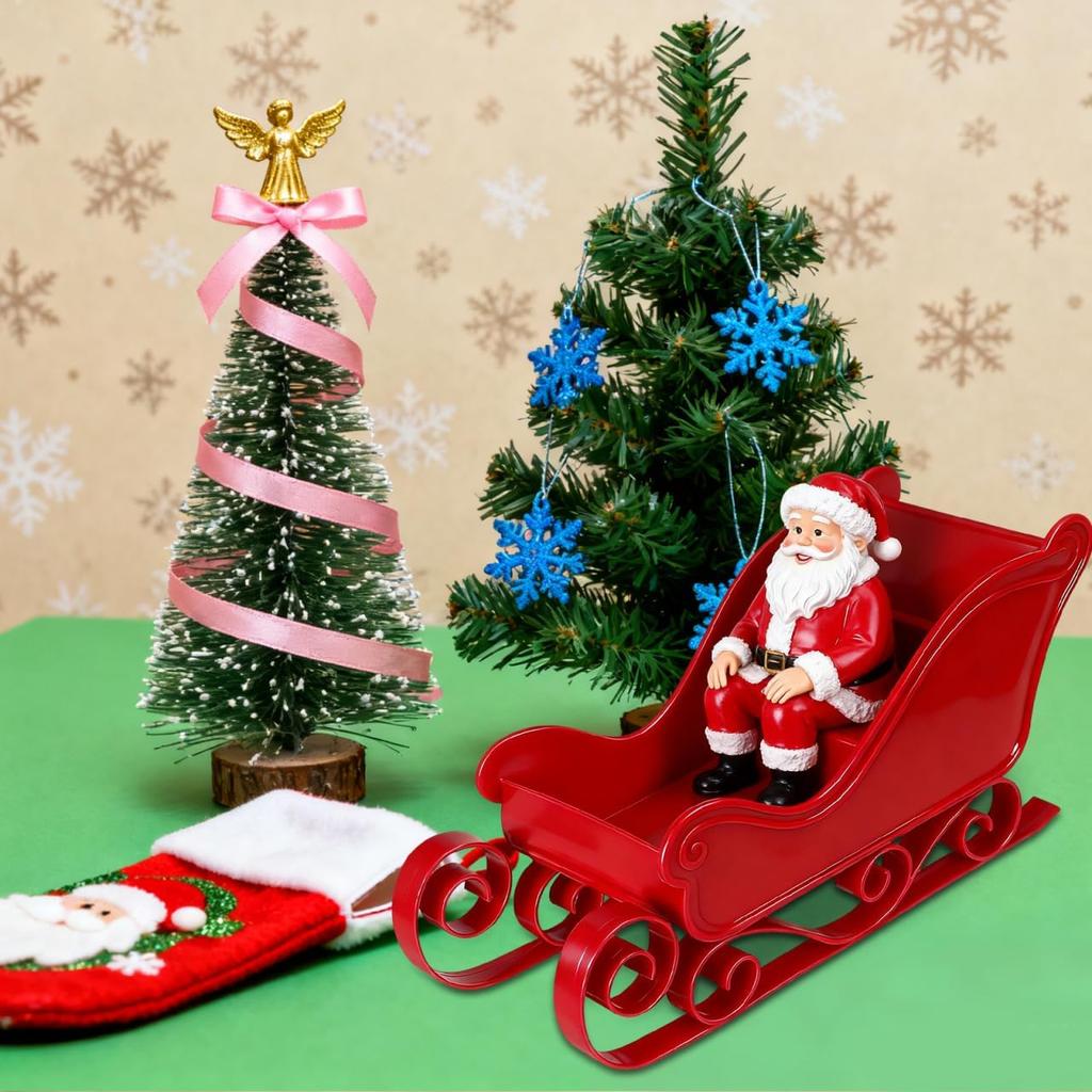 Рождественские мини-сани, Рождественская конфетница Сани Санты Корзина Конфетница Чаша Сервер Настольный Настольная полка Декорации Красное Праздничное украшение Зима