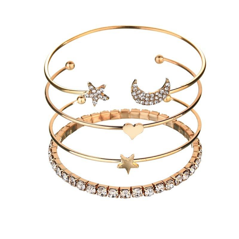 Bracelet, Simple And Fashionable Star And Moon Diamond-Encrusted Smooth Peach Heart Star Bracelet, Jewelry
